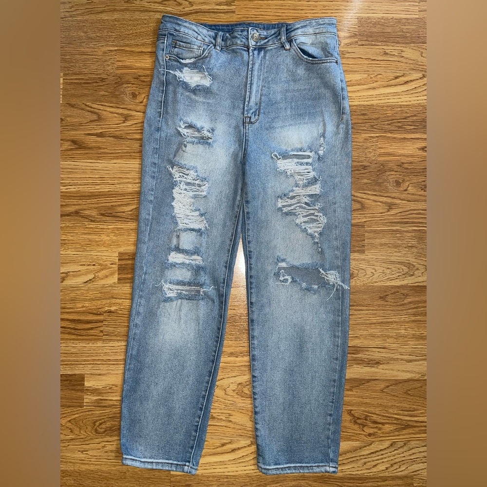 Rue 21 Distressed Mom Jeans Women’s Size 14 Medium Wash Stretch EUC